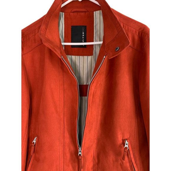 Jupiter Red Vegan Suede Bomber Jacket Mens Size Small 46 EU German 6346 EUC - Picture 5 of 15